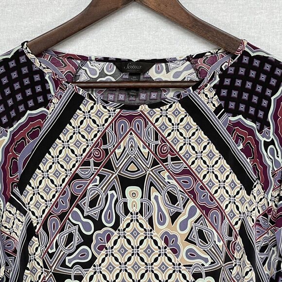 Soma Intimates‎ Top Women Size S Multicolor Geometric Boho Raglan 3/4 Sleeve - Picture 3 of 10